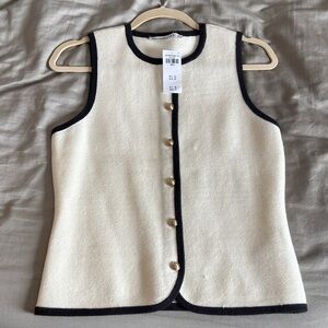 Abercrombie & Fitch Cream Knit Vest with Black Trim and Gold Buttons